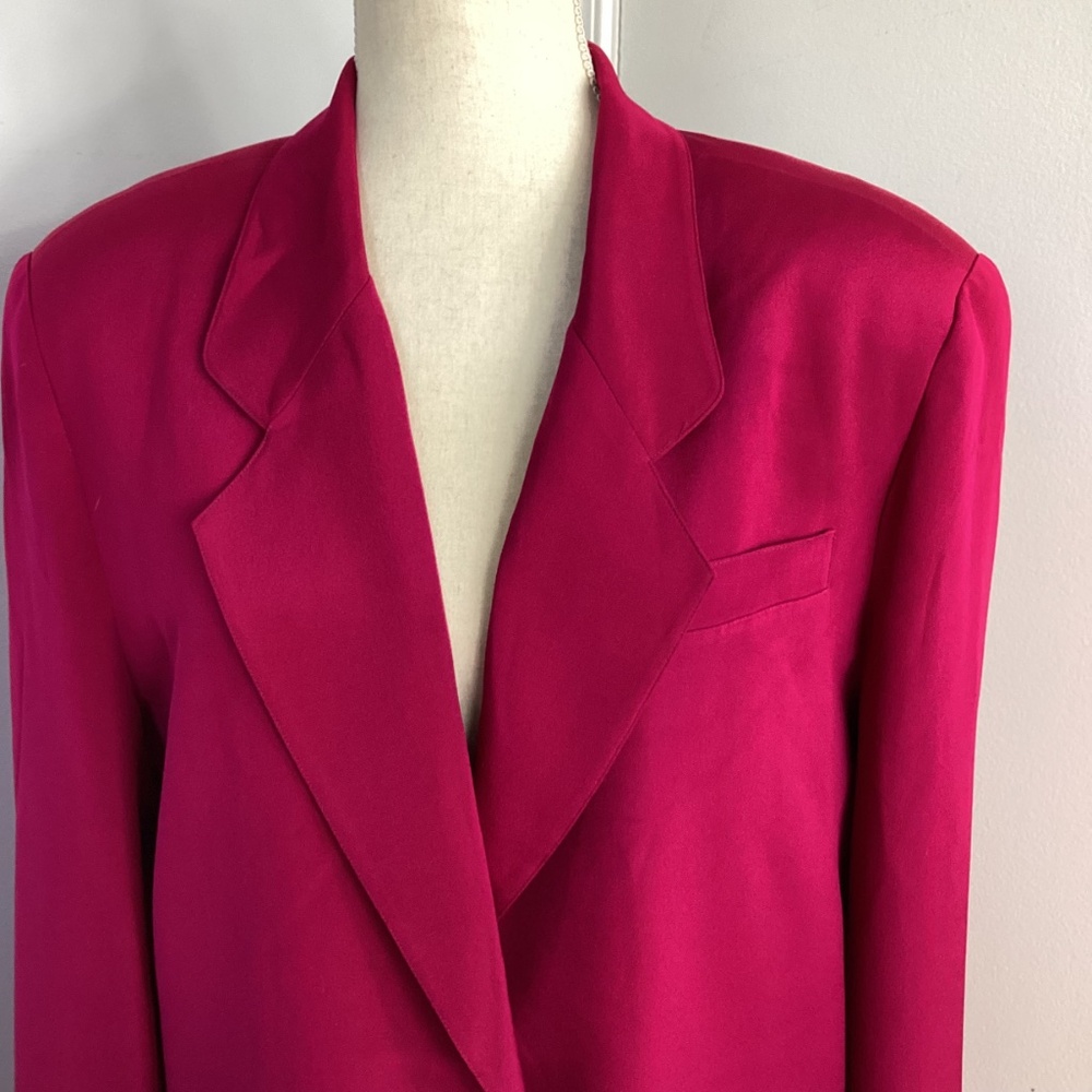 TALBOTS SIZE 10 FUCHSIA 100% SILK BLAZER JACKET CLASSIC ELEGANT FEMININE - Picture 3 of 11